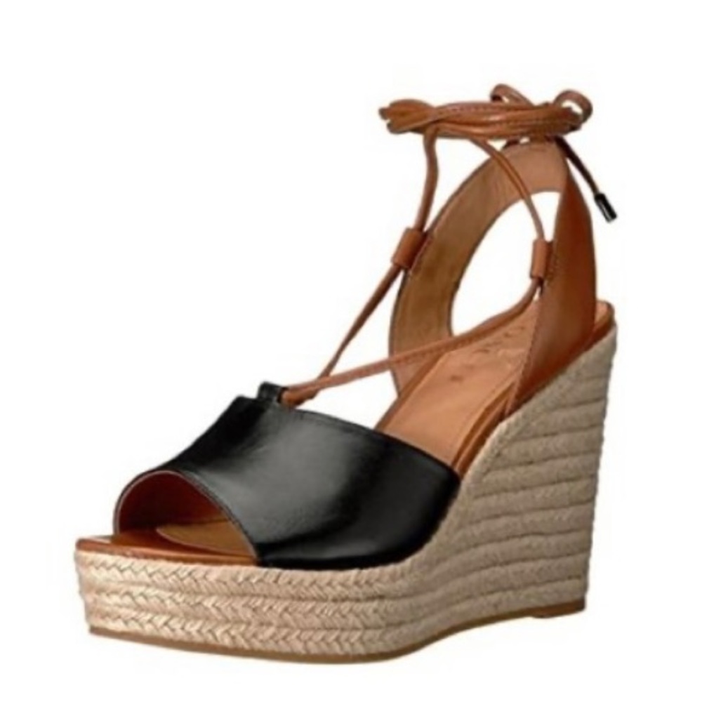 NWOB Coach Leather Black and Cognac Dana Open Toe Espadrille Sandal Sz:10